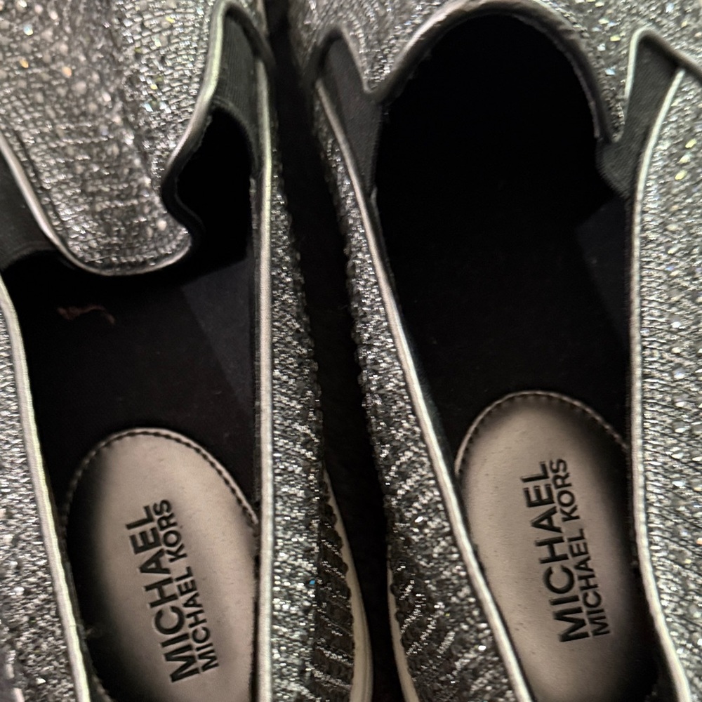 Michael Kors Glittering Silver Slip-Ons - Picture 3 of 5